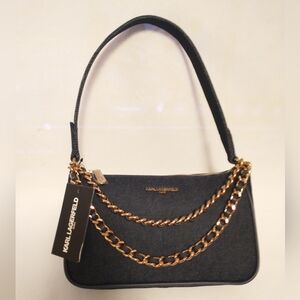 NEW Karl Lagerfeld Paris Dark Wash Blue Denim Shoulder Bag Purse Minor Flaw READ
